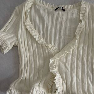 off white zara ruffle crop top
